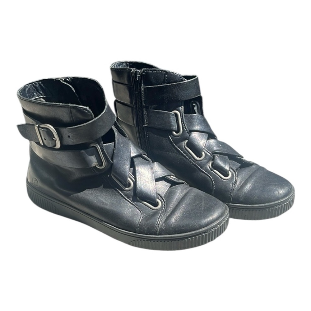 Born Sophia Leather Military Black High-Top Buckle Sneakers 9.5 Emu Whimsigoth
